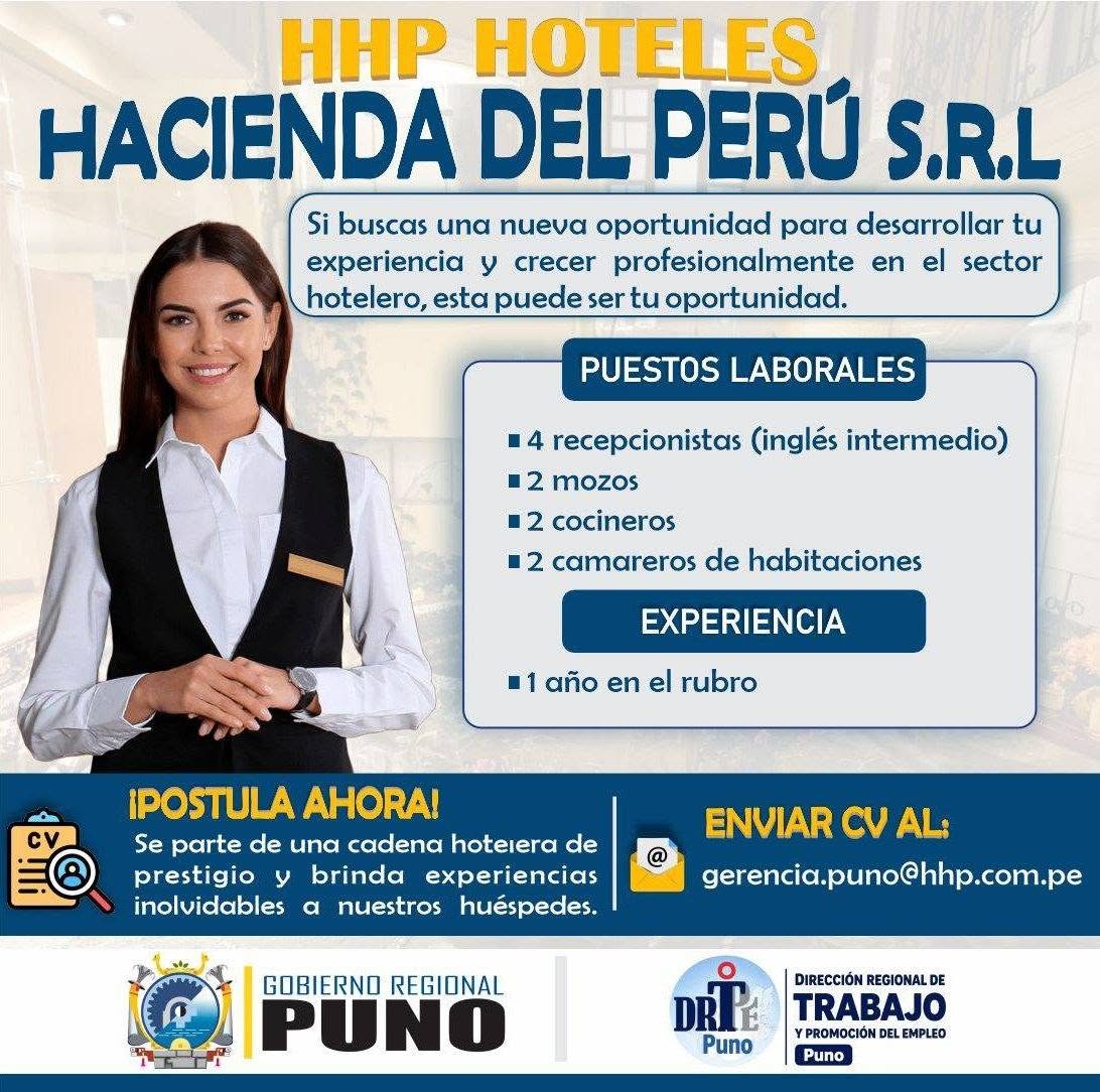 Flyer Recepcionistas, Mozos, Cocineros, Camareros(as) de habitaciones