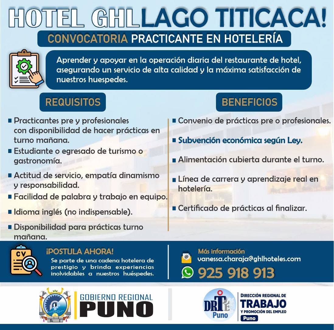 Flyer Practicante en Hotelería
